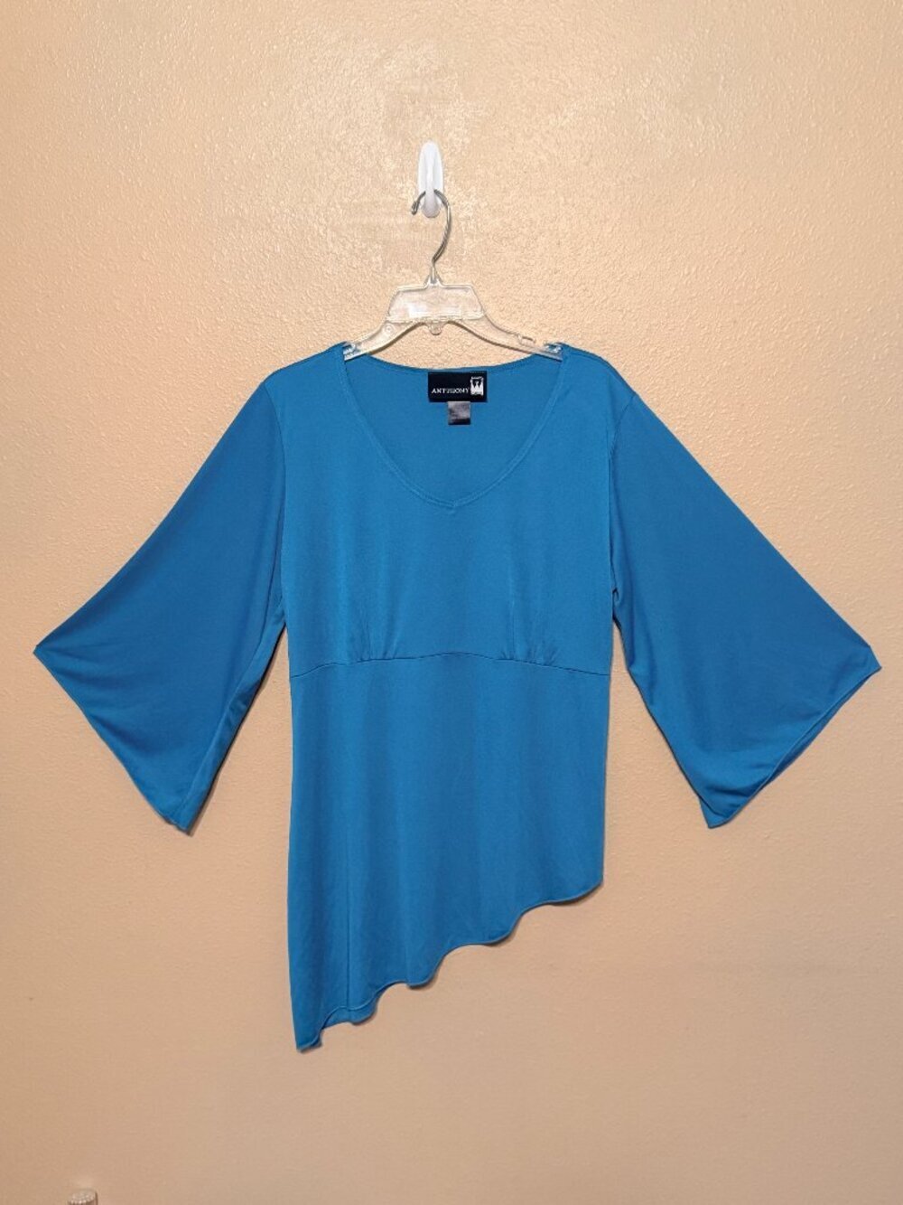 ANTHONY Original Anthony Women's Blue Assymetrical Blouse Size Medium Vintage